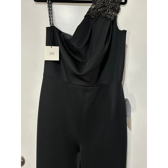 SHO by Tadashi Shoji Beaded Appliqué One-Shoulder Jumpsuit Size XL NWT - Picture 6 of 16
